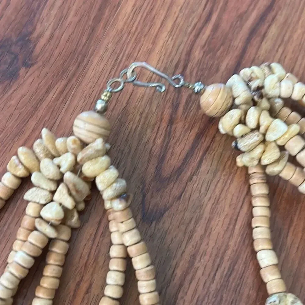 multi strand beaded and stone necklace ethnic beachy long six strands